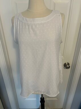 Loft size large lined White Swiss Dot Sleeveless Blouse great condition